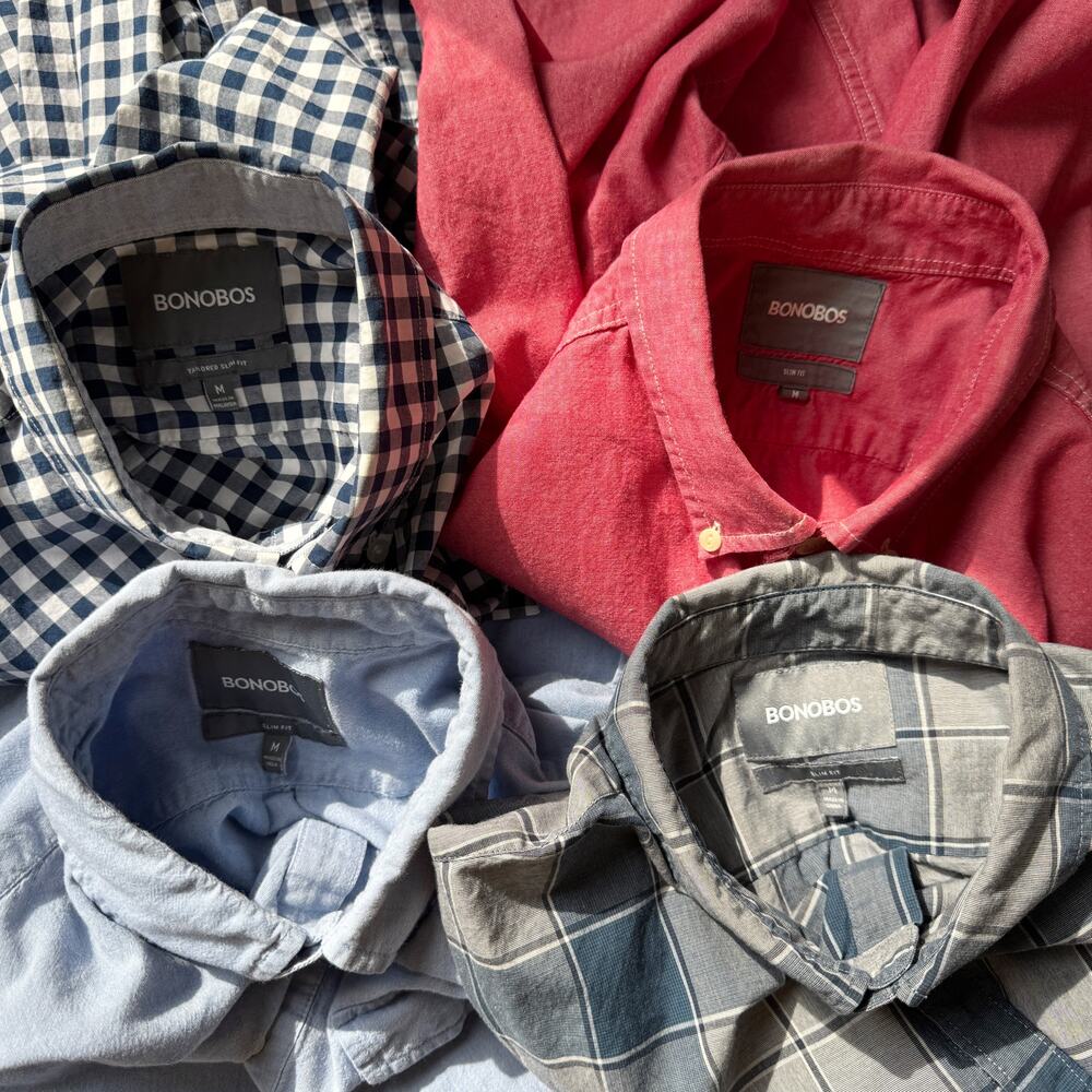 Bonobos Bundle of 4 Plaid and Solid 100% Cotton Button Up Shirts Size M - Picture 2 of 3